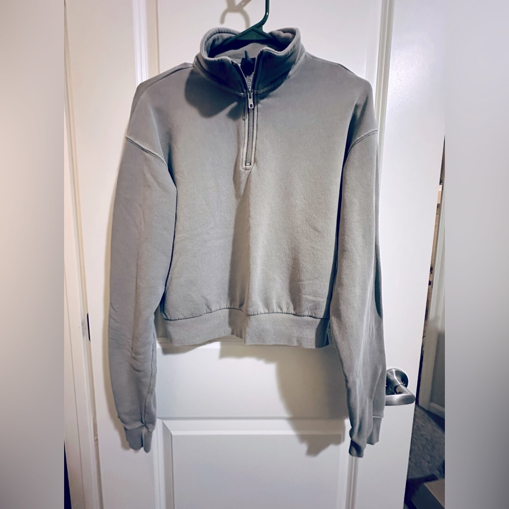 Green Cropped Quarter Zip Sweatshirt